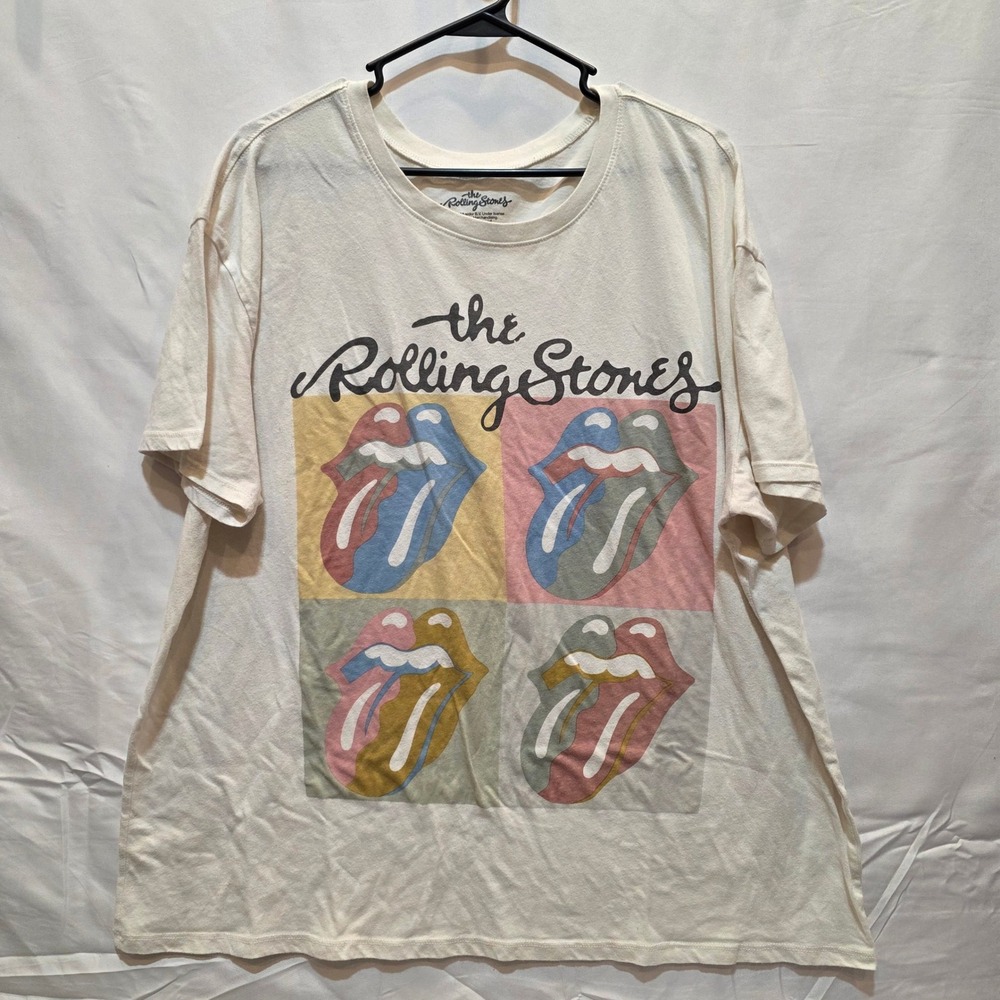 The Rolling Stones Womens Graphic T-Shirt Cream Warhol Pop Art Logo XXXL 22
